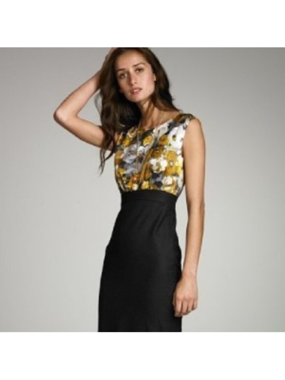 J.Crew Collection Golden Roses 100% Silk Wool Sheath Dress sz O Yellow Floral